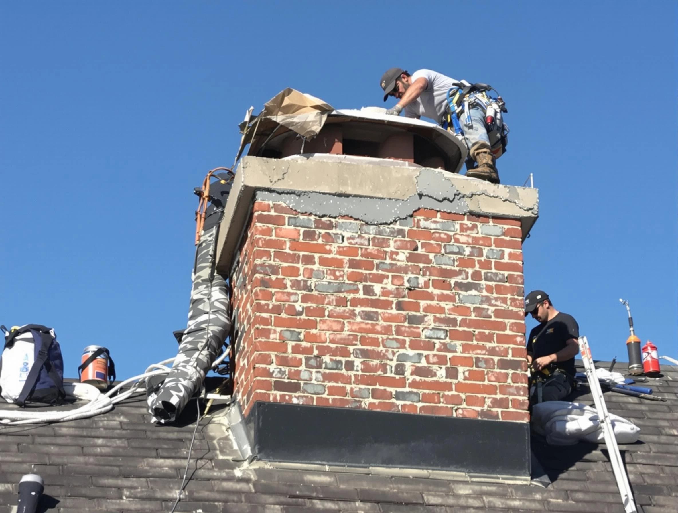 Passaic Chimney Sweep installing a custom chimney crown in Passaic, NJ