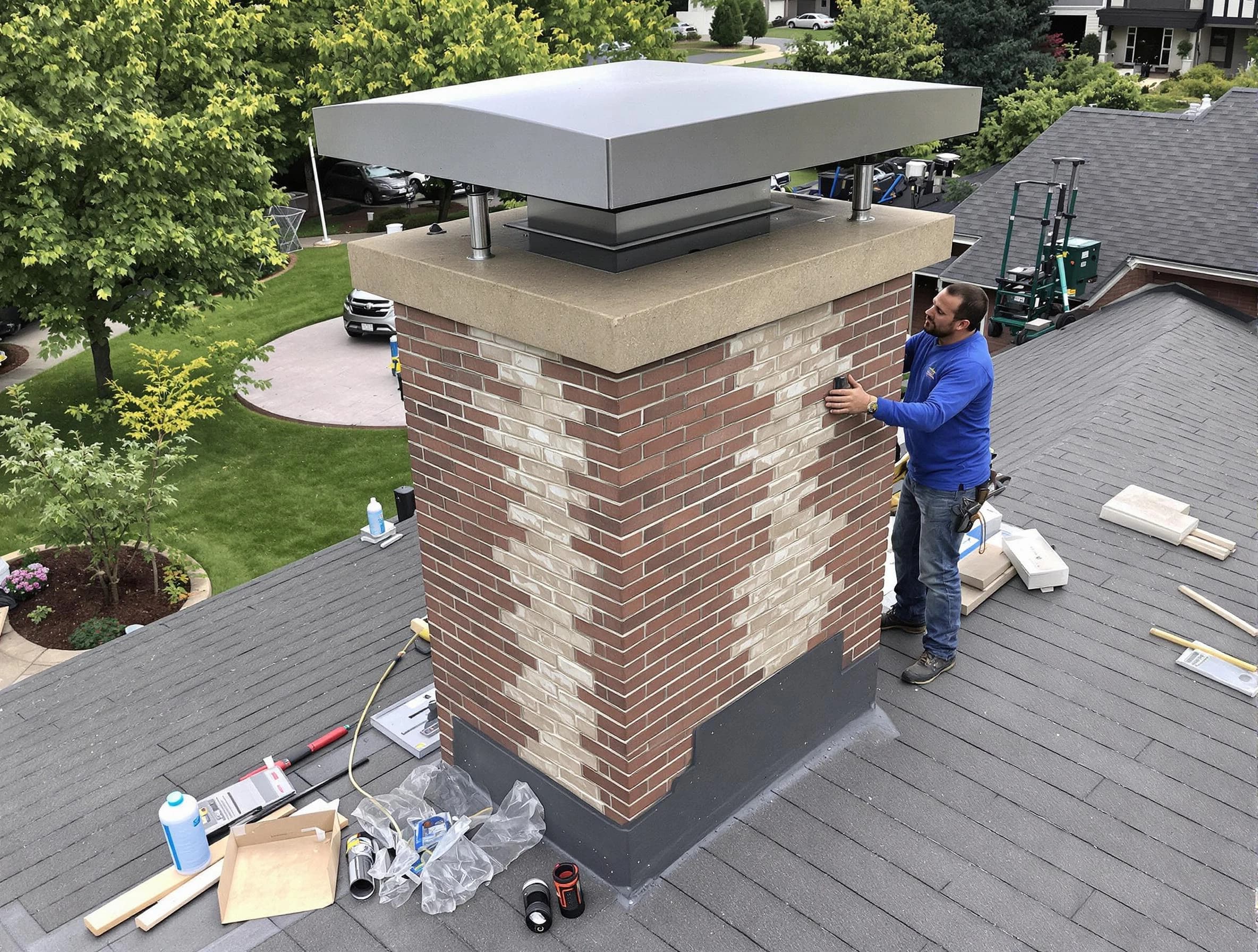 Passaic Chimney Sweep team working on a custom chimney remodel in Passaic, NJ