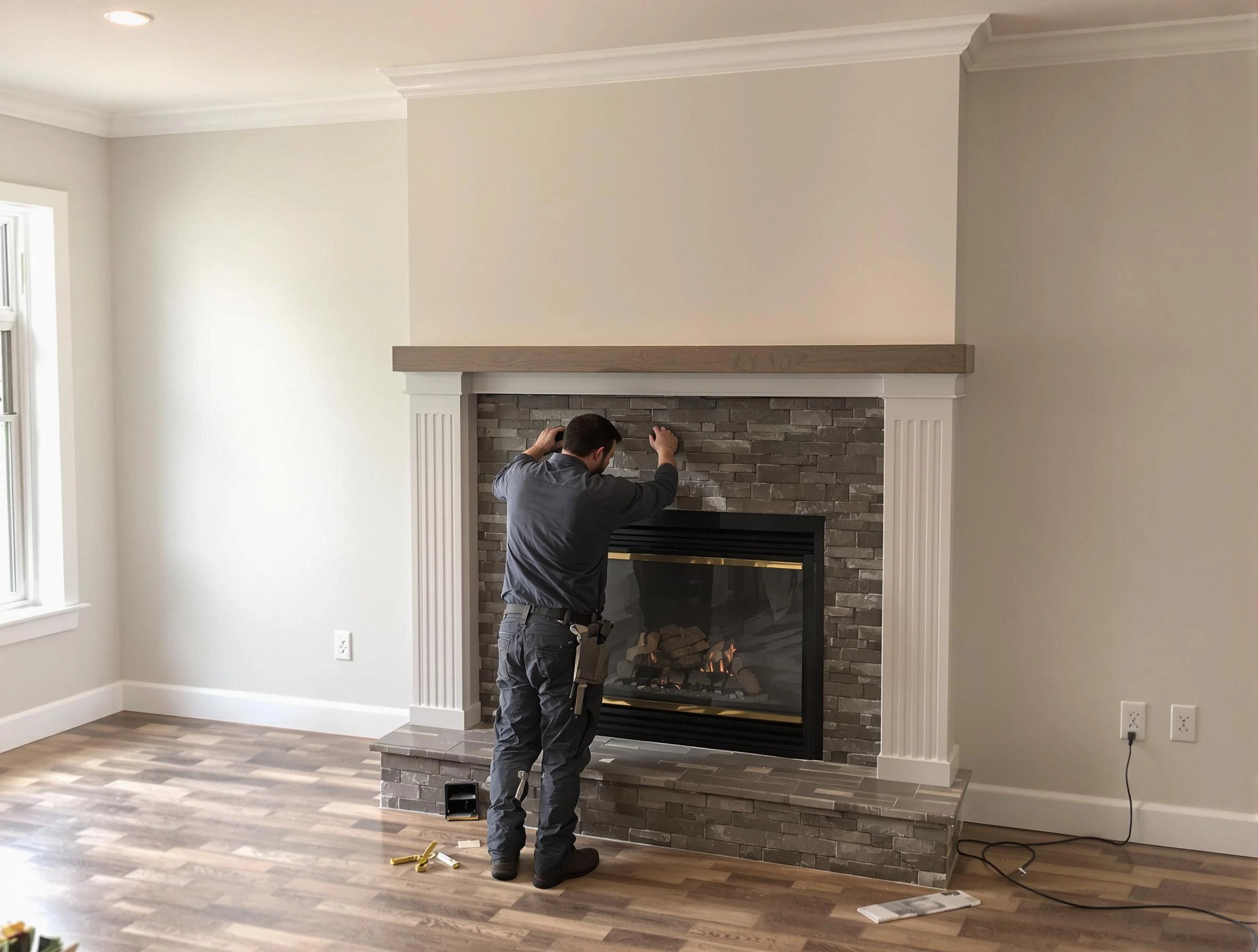 Passaic Chimney Sweep finishing a custom fireplace install in Passaic, NJ